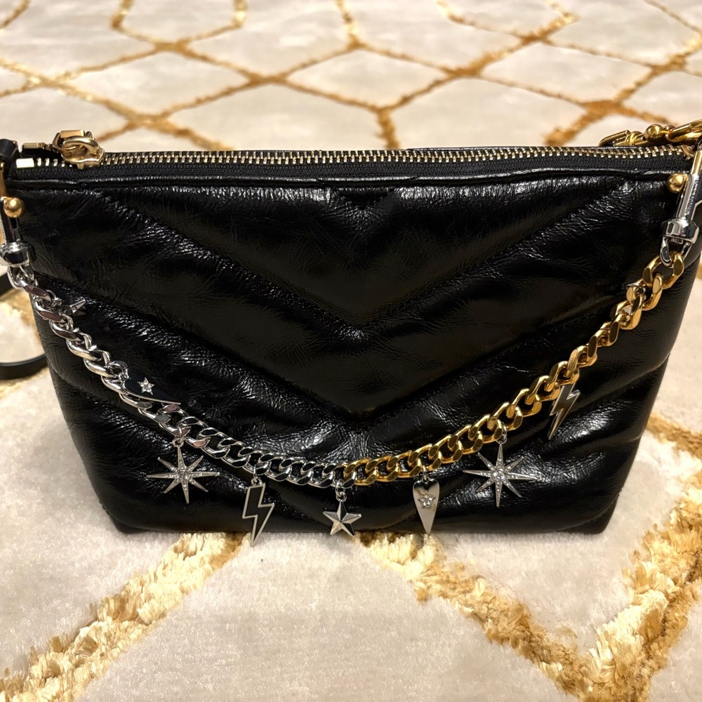 Rebecca Minkoff Black small Edie crossbody with Gold and Silver Chain